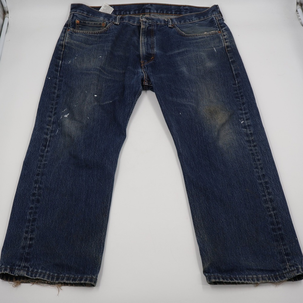 Levi's 505 Regular Fit Jeans Mens 40x24 Blue Distressed Paint 00505-0216